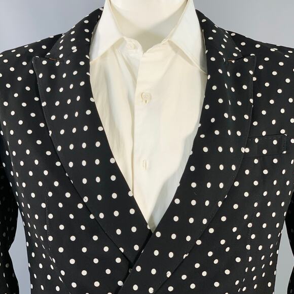 HAIDER ACKERMANN Size 42 Black White Polka Dot Viscose Sport Coat - Picture 2 of 8